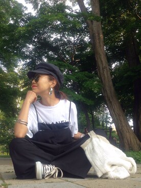 「マリンキャップ」｜「アイテム（つなぎ/オールインワン）」を使った、あろまんØさん（レディース・160cm）の夏コーディネート