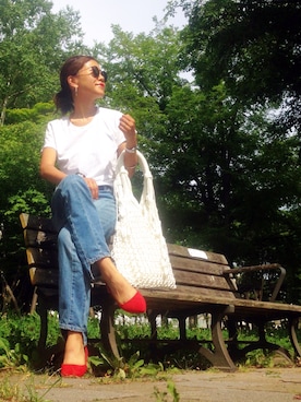 「白Tシャツ×デニム」｜「アイテム（その他）」を使った、あろまんØさん（レディース・160cm）の夏コーディネート