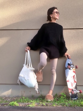 「ニットショートパンツ」｜「アイテム（その他）」を使った、あろまんØさん（レディース・160cm）の秋コーディネート
