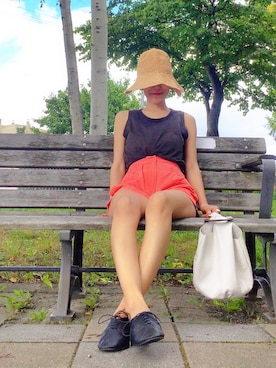 「TORY BURCH（トリーバーチ）のアイテム（パンツ）」を使った、あろまんØさん（レディース・160cm）の夏コーディネート