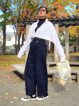 「Handmade（ハンドメイド）のアイテム（財布/小物）」を使った、あろまんØさん（レディース・160cm）の秋コーディネート