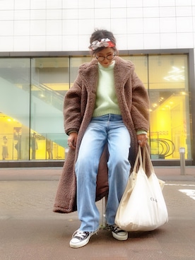 「CLANE（クラネ）のアイテム（ボストンバッグ）」を使った、あろまんØさん（レディース・160cm）の冬コーディネート