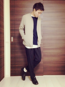 「ジーユー」｜「アイテム（MA-1）」を使った、りょーすけさん（メンズ・178cm）の春コーディネート