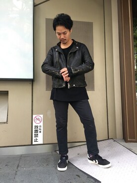 「カスタム」｜「アイテム（ライダースジャケット）」を使った、正さん（メンズ・170cm）の秋コーディネート