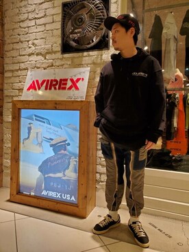 「AVIREX（アヴィレックス）の【直営店限定】エアフォース ベースキャップ/AIR FORCE BACES CAP（キャップ）」を使った、正さん（メンズ・170cm）の春コーディネート