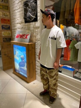 「AVIREX（アヴィレックス）の【直営店限定】エアフォース ベースキャップ/AIR FORCE BACES CAP（キャップ）」を使った、正さん（メンズ・170cm）の夏コーディネート