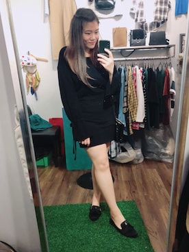 「GU（ジーユー）のアイテム（トップス、ブラック系）」を使った、Wtさん（レディース・165cm）の春コーディネート