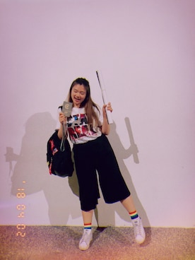 「STAYREAL（ステイリアル）のアイテム（Tシャツ/カットソー、ホワイト系）」を使った、Wtさん（レディース・165cm）の春コーディネート