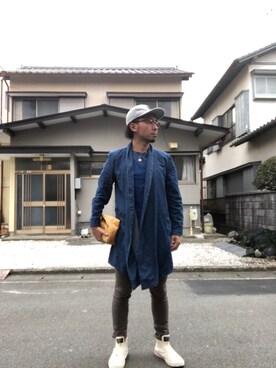 「CABANE de ZUCCa（カバンドズッカ）のアイテム（スニーカー）」を使った、ザキオさん（メンズ・173cm）の冬コーディネート