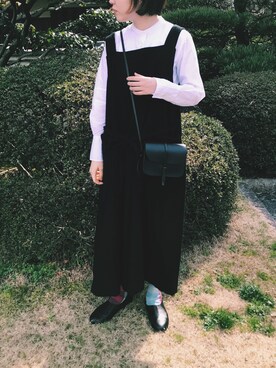 「ノーカラーシャツ」｜「アイテム（その他シューズ）」を使った、HIMARIさん（レディース・151cm）の春コーディネート