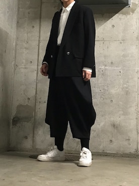 「BLACK COMME des GARCONS（ブラックコムデギャルソン）のアイテム（スラックス）」を使った、aoyagiさん（メンズ・173cm）の秋コーディネート