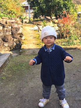 「無印良品（ムジルシリョウヒン）のアイテム（その他アウター）」を使った、harupekoさん（キッズ・90cm）の冬コーディネート