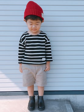 「赤ニット帽」｜harupekoさん（キッズ・90cm）の秋コーディネート