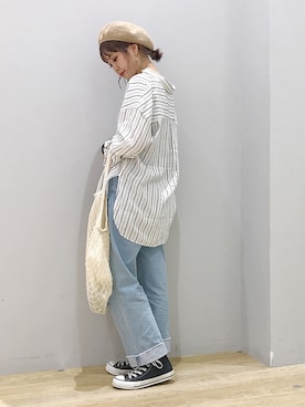 「earth music&ecology（アースミュージックアンドエコロジー）のアイテム（ハンチング/ベレー帽）」を使った、ぐちょめさん（レディース・157cm）の春コーディネート