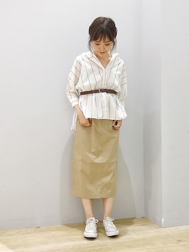 「earth music&ecology（アースミュージックアンドエコロジー）のアイテム（チュニック）」を使った、ぐちょめさん（レディース・157cm）の春コーディネート