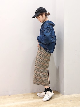 「earth music&ecology（アースミュージックアンドエコロジー）のアイテム（ジャケット/アウター）」を使った、ぐちょめさん（レディース・157cm）の秋コーディネート