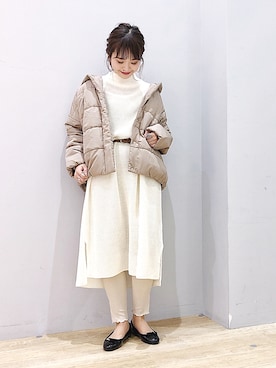 「アイテム（レギンス/スパッツ、ベージュ系）」を使った、ぐちょめさん（レディース・157cm）の秋コーディネート