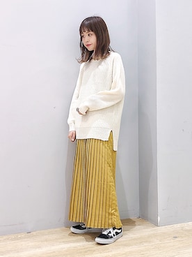 「マスタード」｜「アイテム（チュニック）」を使った、ぐちょめさん（レディース・157cm）の秋コーディネート
