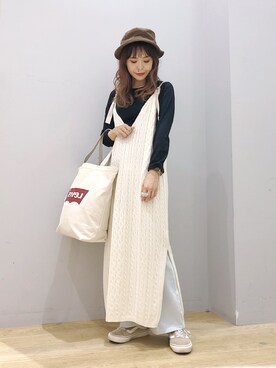 「Lee（リー）のアイテム（ハット）」を使った、ぐちょめさん（レディース・157cm）の秋コーディネート