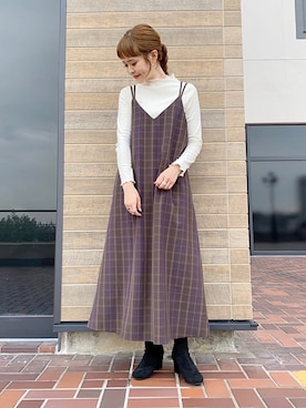 「earth music&ecology（アースミュージックアンドエコロジー）のORiental TRaffic ストレッチブーツ ＊（ブーツ）」を使った、ぐちょめさん（レディース・157cm）の秋コーディネート
