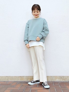 「コンバース」｜「アイテム（スラックス）」を使った、ぐちょめさん（レディース・157cm）の冬コーディネート