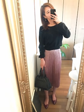 「ベロアスカート」｜「アイテム（バレエシューズ）」を使った、KOTO🍎さん（レディース・164cm）の秋コーディネート