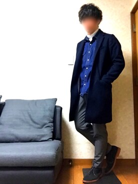 「LEE」｜「アイテム（チェスターコート）」を使った、kyousukeさん（メンズ・173cm）の冬コーディネート