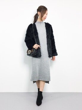 「SpRay（スプレイ）のアイテム（ノーカラージャケット）」を使った、KIIさん（レディース・160cm）の冬コーディネート