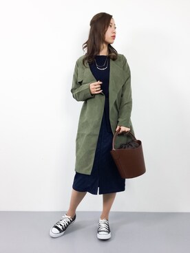 「アイテム（トレンチコート、グリーン系）」を使った、KIIさん（レディース・160cm）の冬コーディネート