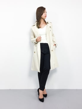 「フェイクレザー」｜「アイテム（トレンチコート）」を使った、KIIさん（レディース・160cm）の冬コーディネート