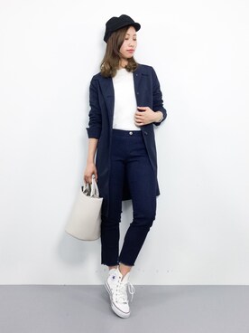 「カットオフ」｜「アイテム（ステンカラーコート）」を使った、KIIさん（レディース・160cm）の冬コーディネート