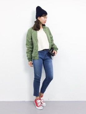 「VENCEEXCHANGE（ヴァンスエクスチェンジ）のアイテム（ブルゾン）」を使った、KIIさん（レディース・160cm）の春コーディネート