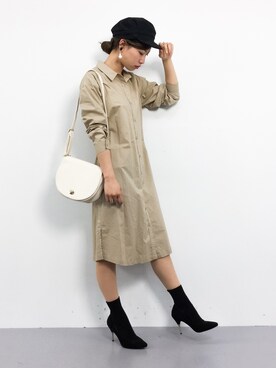 「NATURAL BEAUTY BASIC（ナチュラルビューティーベーシック）のアイテム（シャツワンピース）」を使った、KIIさん（レディース・160cm）の春コーディネート