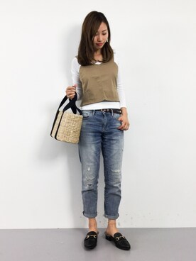 「アイテム（キャミソール、ベージュ系）」を使った、KIIさん（レディース・160cm）の春コーディネート