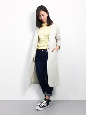 「ロングジャケット」｜「アイテム（ステンカラーコート）」を使った、KIIさん（レディース・160cm）の春コーディネート