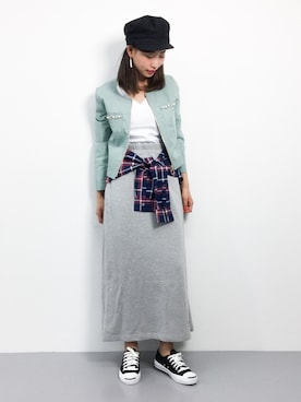 「ビジュー」｜「アイテム（ブルゾン）」を使った、KIIさん（レディース・160cm）の春コーディネート