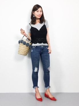 「カットオフ」｜「アイテム（キャミソール）」を使った、KIIさん（レディース・160cm）の春コーディネート