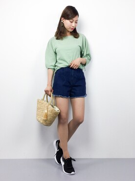 「バルーンスリーブ」｜KIIさん（レディース・160cm）の夏コーディネート