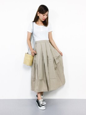 「titivate（ティティベイト）のタイプライタータックフレアスカート（スカート）」を使った、KIIさん（レディース・160cm）の夏コーディネート