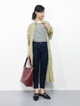 「バブーシュ」｜「アイテム（ステンカラーコート）」を使った、KIIさん（レディース・160cm）の秋コーディネート
