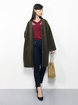 「刺繍」｜「アイテム（ムートンコート）」を使った、KIIさん（レディース・160cm）の秋コーディネート