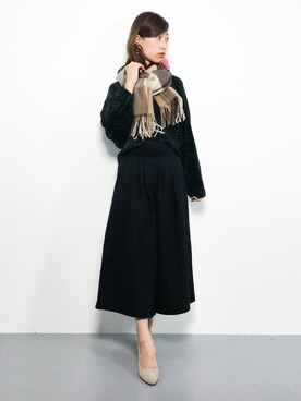 「RIVE DROITE（リヴドロワ）のウールチェックストール（ストール/ショール）」を使った、KIIさん（レディース・160cm）の秋コーディネート