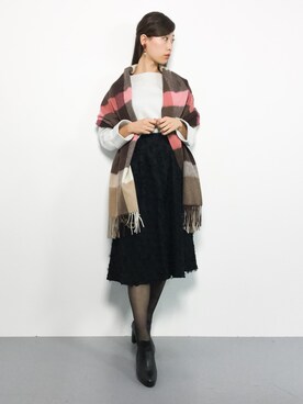 「RIVE DROITE（リヴドロワ）のウールチェックストール（ストール/ショール）」を使った、KIIさん（レディース・160cm）の秋コーディネート