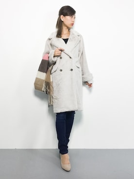 「RIVE DROITE（リヴドロワ）のウールチェックストール（ストール/ショール）」を使った、KIIさん（レディース・160cm）の秋コーディネート