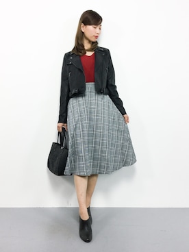 「SPIRALGIRL（スパイラルガール）のアイテム（ライダースジャケット）」を使った、KIIさん（レディース・160cm）の秋コーディネート