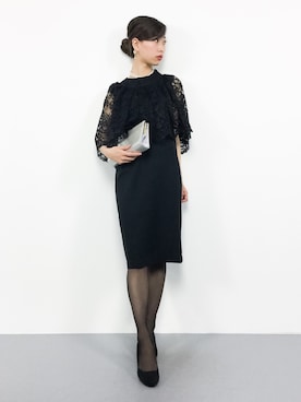 「merlot plus（メルロープリュス）のレースケープワンピース1124（ドレス）」を使った、KIIさん（レディース・160cm）の冬コーディネート