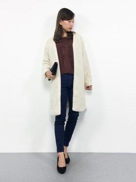 「Te chichi TERRASSE（テチチテラス）のアイテム（ノーカラージャケット）」を使った、KIIさん（レディース・160cm）の冬コーディネート