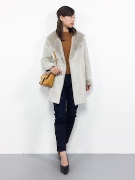 「リブニット」｜「アイテム（ムートンコート）」を使った、KIIさん（レディース・160cm）の冬コーディネート