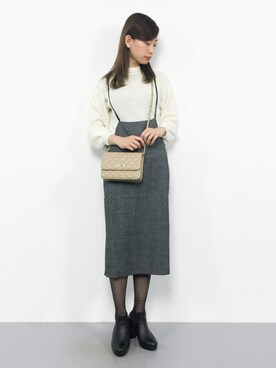 「PLAIN CLOTHING（プレーンクロージング）の【SALE!!プチプラ祭り】【14,500点突破】ダイヤ柄ステッチショルダーバッグ/ポシェット（ショルダーバッグ）」を使った、KIIさん（レディース・160cm）の冬コーディネート