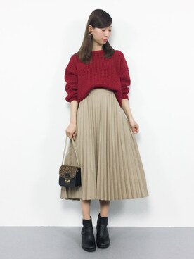 「AMERICAN HOLIC（アメリカンホリック）のプリーツロングスカート（スカート）」を使った、KIIさん（レディース・160cm）の冬コーディネート